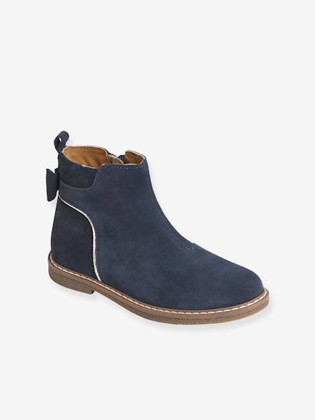 Boots cuir à noeud fille marine 1 - vertbaudet enfant 