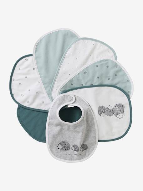 Lot de 7 bavoirs naissance en coton bio* vertbaudet blanc jungle+Hérisson+rose pâle 10 - vertbaudet enfant 