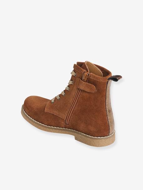 Bottines cuir fille à lacets + glissière bleu marine+marron 10 - vertbaudet enfant 