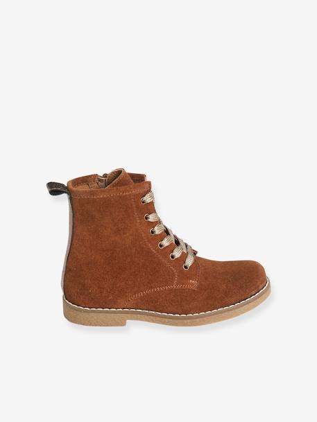 Bottines cuir fille à lacets + glissière bleu marine+marron 9 - vertbaudet enfant 