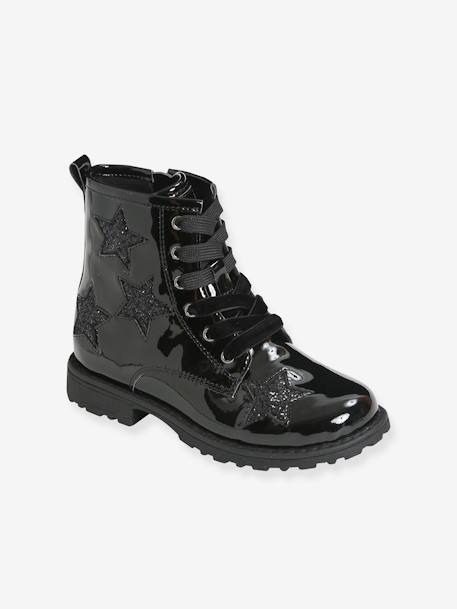 Bottines fille à lacets noir avec étoile paillette 1 - vertbaudet enfant 