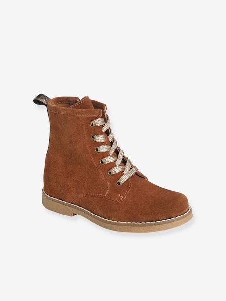 Bottines cuir fille à lacets + glissière bleu marine+marron 8 - vertbaudet enfant 