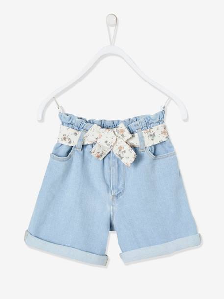 Short en denim style 'paperbag' fille denim bleached 5 - vertbaudet enfant 