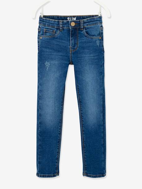 Jean slim MorphologiK 'waterless' fille tour de hanches MEDIUM avec usures BLEU FONCE DELAVE+Brut+denim black 8 - vertbaudet enfant 