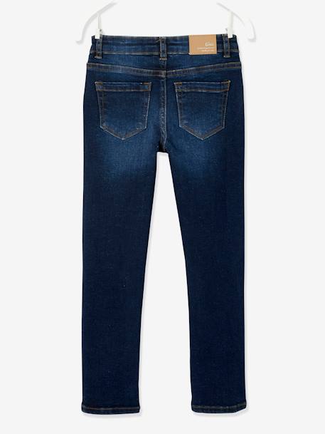 Jean slim MorphologiK 'waterless' fille tour de hanches LARGE avec usures BLEU FONCE DELAVE+Brut+denim black+DENIM GREY 8 - vertbaudet enfant 