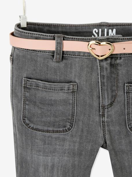 Jean slim indestructible fille et sa ceinture fantaisie gris+stone 7 - vertbaudet enfant 