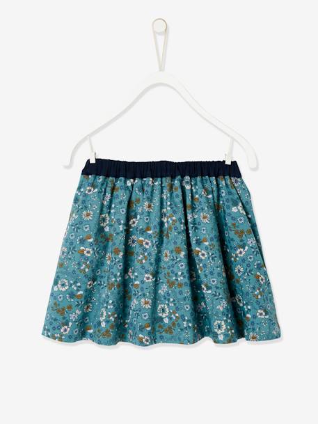 Jupe réversible fille en gaze de coton et imprimé fleurs caramel+marine reversible vert imprmé+rose pivoine 11 - vertbaudet enfant 