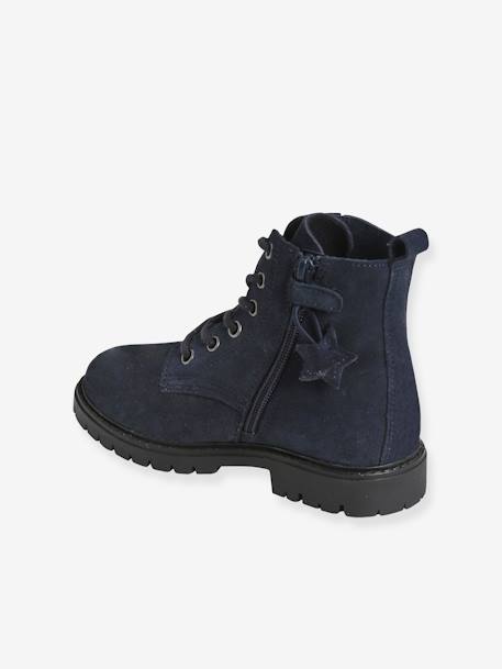 Bottines cuir fille lacées, zippées et élastiquées bleu marine 3 - vertbaudet enfant 