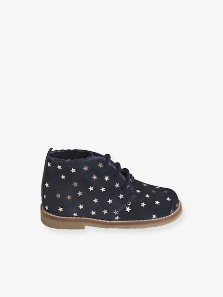 Bottines lacées cuir bébé fille bleu marine imprimé étoile+bordeaux+OR 2 - vertbaudet enfant 