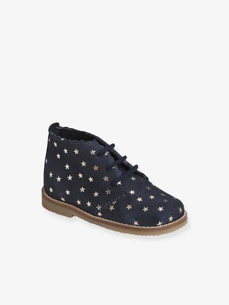 Bottines lacées cuir bébé fille bleu marine imprimé étoile+bordeaux+OR 1 - vertbaudet enfant 