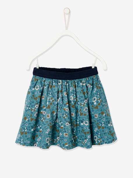 Jupe réversible fille en gaze de coton et imprimé fleurs caramel+marine reversible vert imprmé+rose pivoine 9 - vertbaudet enfant 