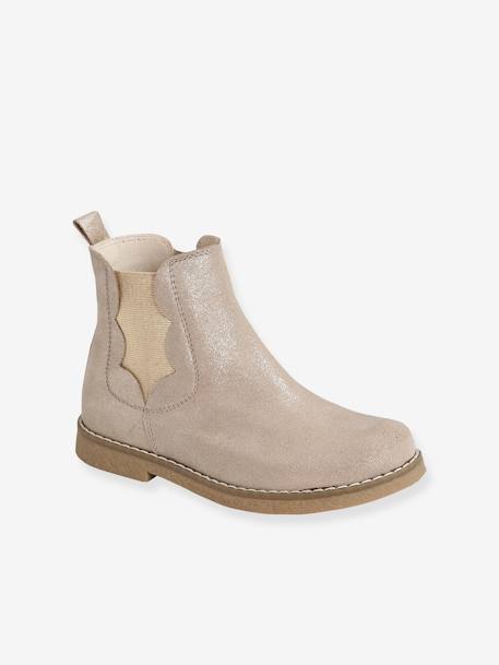 Boots cuir fille zippées et élastiquées beige irisé+marron+vieux rose 2 - vertbaudet enfant 