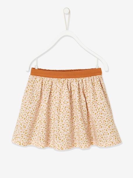 Jupe réversible fille en gaze de coton et imprimé fleurs caramel+marine reversible vert imprmé+rose pivoine 2 - vertbaudet enfant 