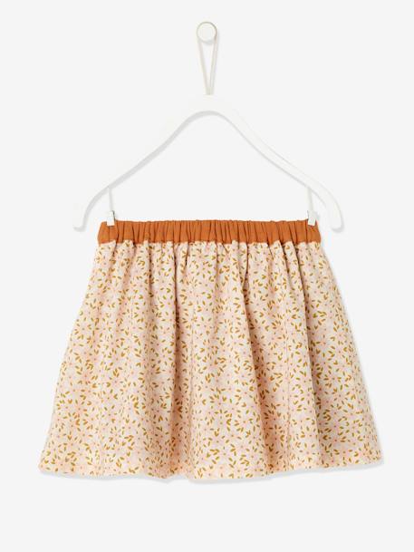 Jupe réversible fille en gaze de coton et imprimé fleurs caramel+marine reversible vert imprmé+rose pivoine 4 - vertbaudet enfant 