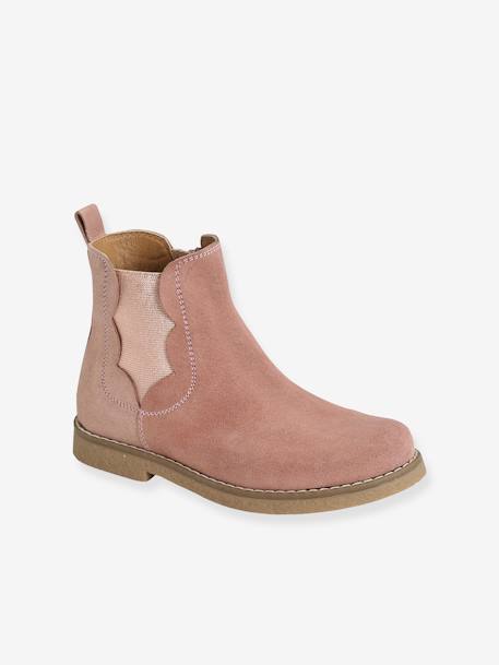 Boots cuir fille zippées et élastiquées beige irisé+marron+noir+vieux rose 18 - vertbaudet enfant 