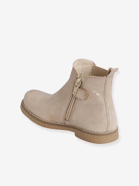 Boots cuir fille zippées et élastiquées beige irisé+marron+vieux rose 4 - vertbaudet enfant 