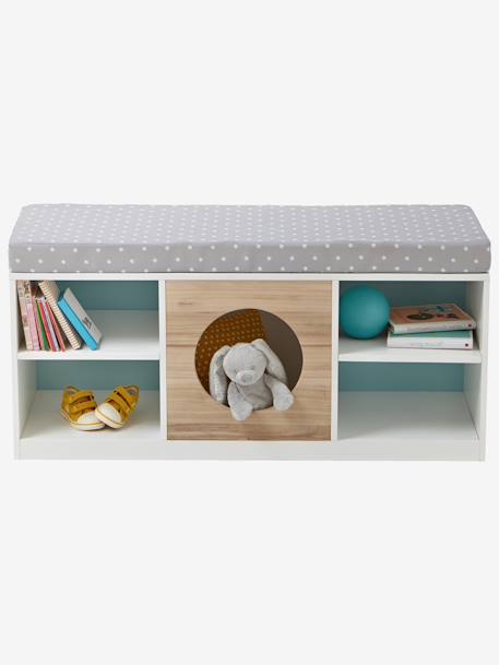 Meuble 2 en 1 rangement + banquette Hublot blanc/bois 1 - vertbaudet enfant 