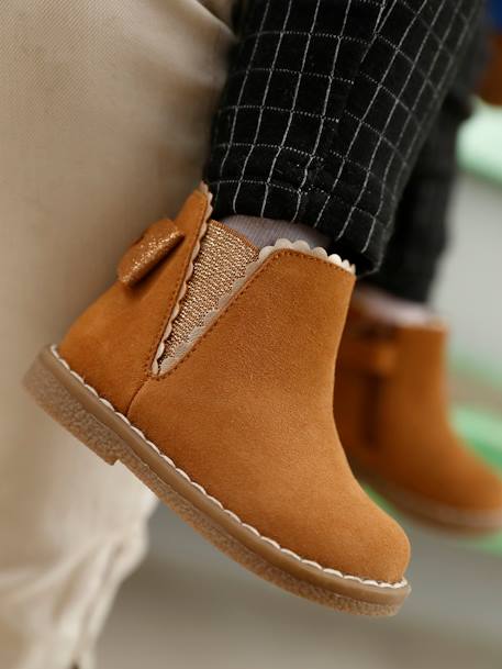 Boots cuir bébé fille élastiqués CAMEL 10 - vertbaudet enfant 