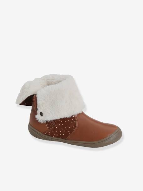 Mi-bottes cuir fille marron+noir 2 - vertbaudet enfant 