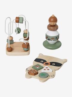 Idées cadeaux bébés et enfants-Jouet-Premier âge-Premières manipulations-Coffret 3 jeux d'éveil GREEN FOREST en bois FSC®