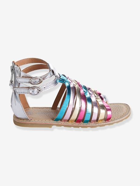 Sandales fille en cuir argent/multicolore+noir 2 - vertbaudet enfant 