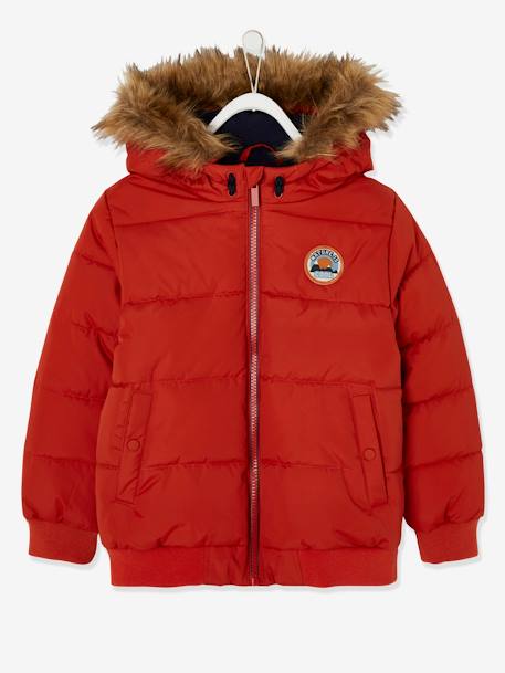 Doudoune à capuche garçon doublée maille polaire Rouge orangé vif 3 - vertbaudet enfant 