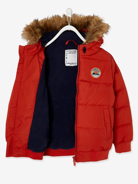 Doudoune à capuche garçon doublée maille polaire Rouge orangé vif 4 - vertbaudet enfant 