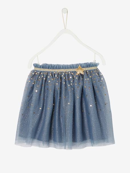 Jupon de fête en tulle parsemé de sequins et paillettes bleu canard clair 1 - vertbaudet enfant 