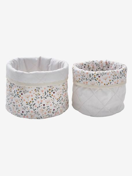 Lot de 2 petits paniers de rangement réversibles imprimé fleurs beige 2 - vertbaudet enfant 