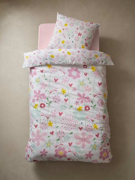 Parure housse de couette + taie d'oreiller enfant polyester et coton FLOR'AILES blanc imprimé 2 - vertbaudet enfant 