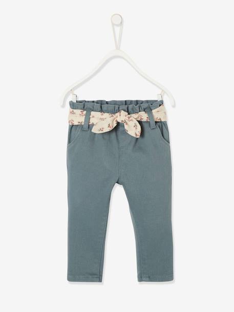 Pantalon avec ceinture en tissu bébé vert grisé 2 - vertbaudet enfant 