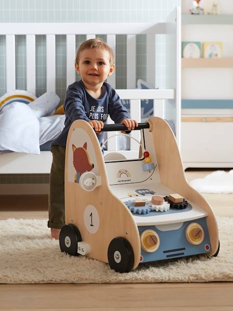 Chariot de marche avec freins EN VOITURE SIMON en bois FSC® multicolore 2 - vertbaudet enfant 