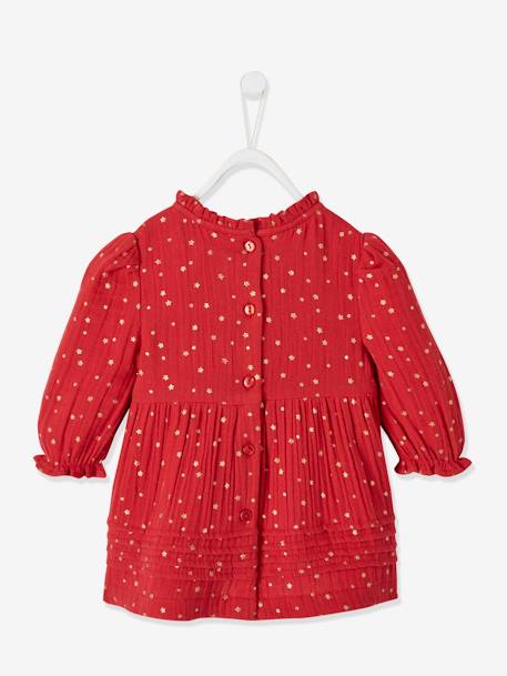 Robe en gaze de coton bébé ouverture décalée rouge foncé imprimé+vert foncé imprimé 2 - vertbaudet enfant 