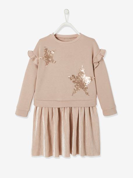 Robe de fête bi-matière fille étoiles en sequins fille bleu grisé+rose 4 - vertbaudet enfant 