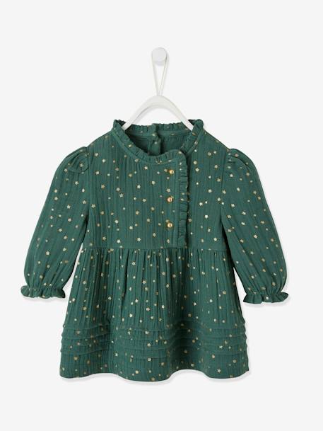 Robe en gaze de coton bébé ouverture décalée rouge foncé imprimé+vert foncé imprimé 6 - vertbaudet enfant 