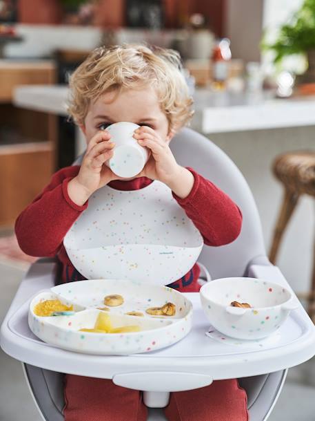 Bavoir avec récupérateur en silicone blanc terrazzo+bleu jean 2 - vertbaudet enfant 