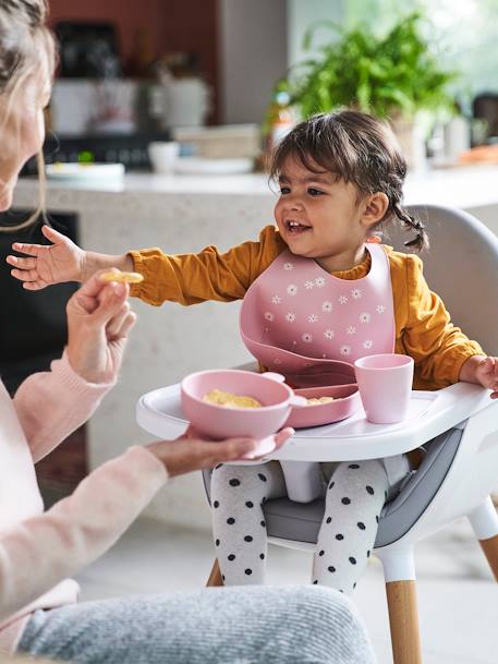 Bavoir avec récupérateur en silicone blanc terrazzo+bleu jean+vieux rose 15 - vertbaudet enfant 