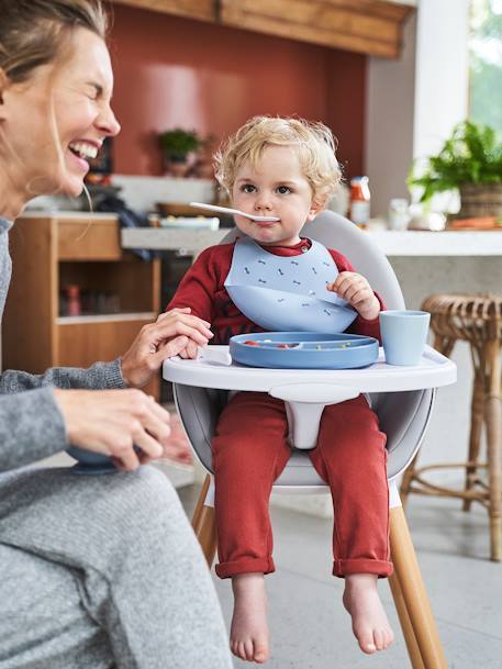 Bavoir avec récupérateur en silicone blanc terrazzo+bleu jean+vieux rose 15 - vertbaudet enfant 