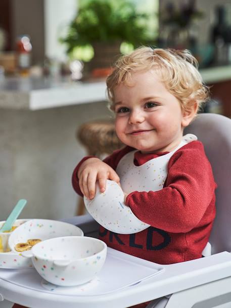 Bavoir avec récupérateur en silicone blanc terrazzo+bleu jean 3 - vertbaudet enfant 