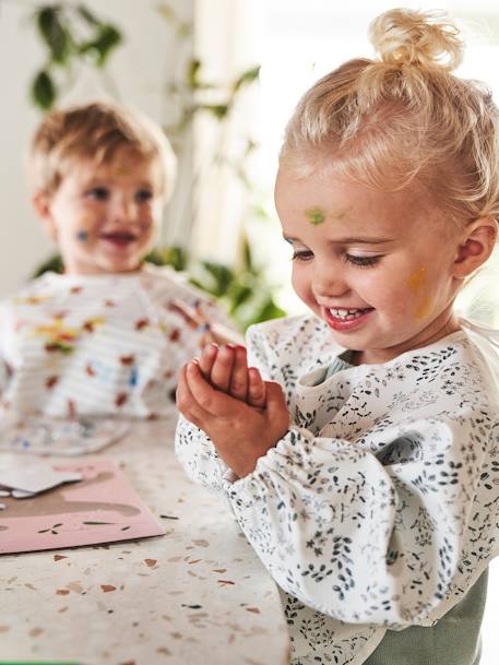 Bavoir tablier manches longues imprimé végétal+multicolore+renard+rose poudré+vichy bleu 7 - vertbaudet enfant 