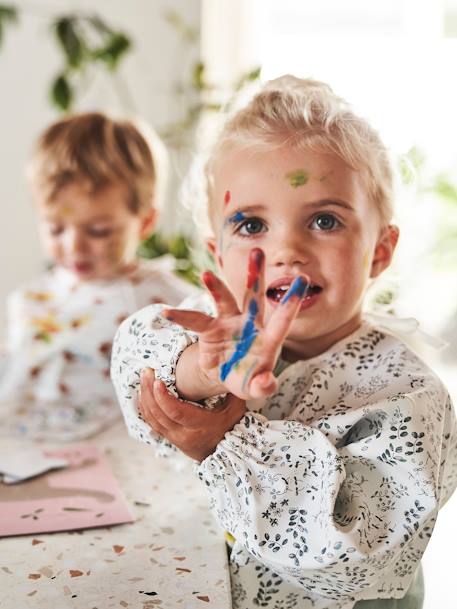 Bavoir tablier manches longues imprimé végétal+multicolore+renard+rose poudré 5 - vertbaudet enfant 