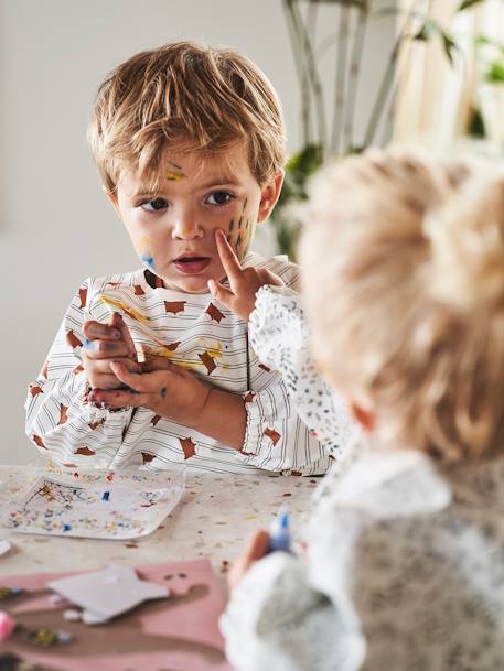 Bavoir tablier manches longues imprimé végétal+multicolore+renard+vichy bleu 22 - vertbaudet enfant 