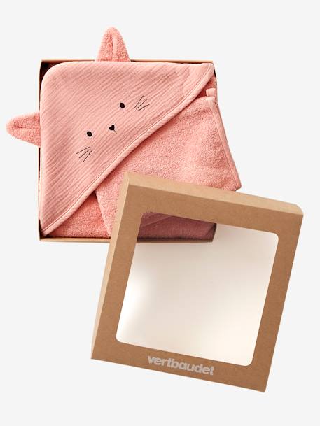 Cape de bain + gant en gaze de coton bio*, bleu+ocre+rose+vert 11 - vertbaudet enfant 