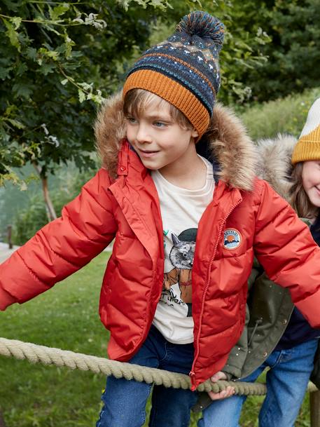 Doudoune à capuche garçon doublée maille polaire Rouge orangé vif 9 - vertbaudet enfant 