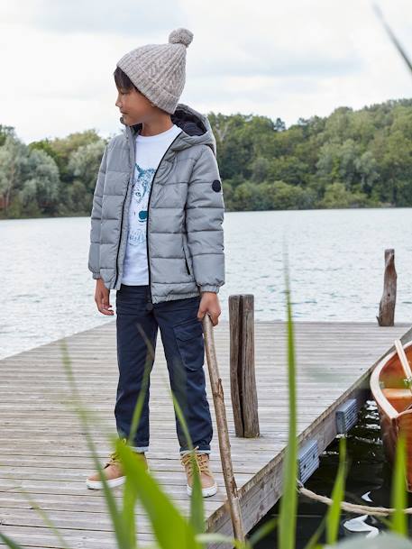 Doudoune à capuche doublée polaire garçon effet réfléchissant Gris 1 - vertbaudet enfant 