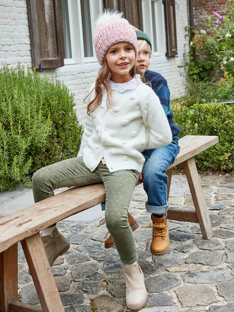 Slim MorphologiK fille en velours à pois irisés kaki imprimé 2 - vertbaudet enfant 