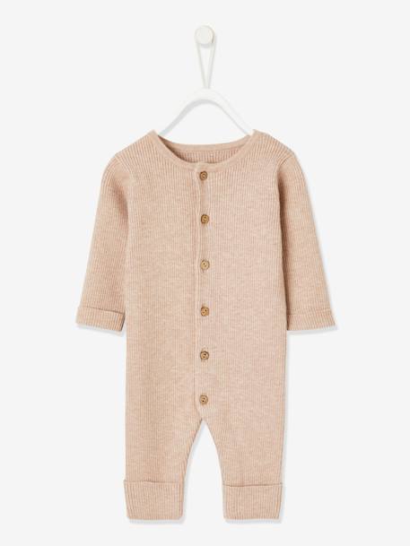 Combinaison en côtes bébé manches longues beige chiné+encre+gris chiné 2 - vertbaudet enfant 