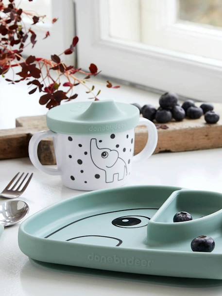 Assiette DONE BY DEER Stick&Stay Elephant en silicone BLEU+Jaune moutarde+ROSE 1 - vertbaudet enfant 