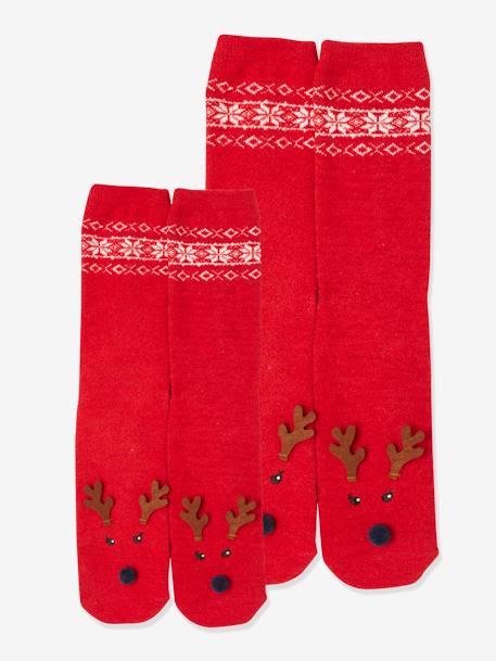 Pack chaussettes noël fille enfant + adulte rouge foncé imprimé 4 - vertbaudet enfant 