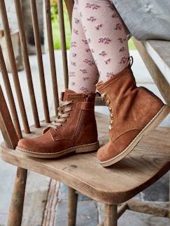 Bottines cuir fille à lacets + glissière  - vertbaudet enfant